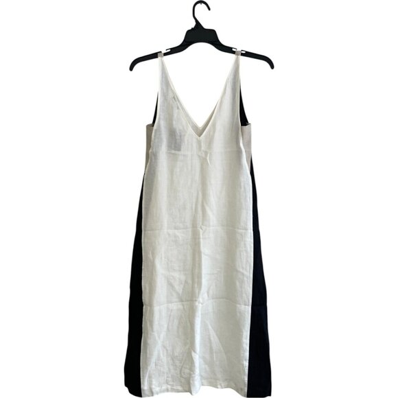 Massimo Dutti Womens Midi Dress XS White Black Linen Sleeveless 6698/231 NWT - Picture 3 of 9
